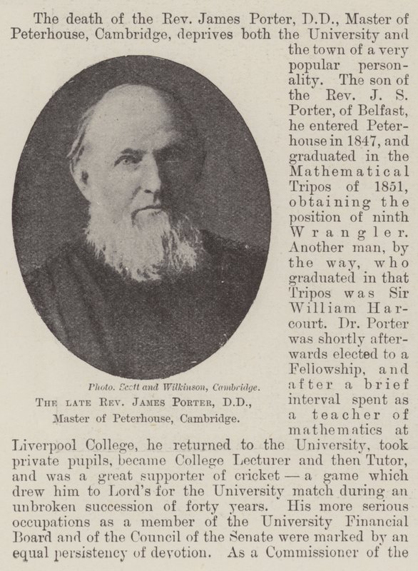 De overleden dominee James Porter, DD, meester van Peterhouse, Cambridge door English Photographer