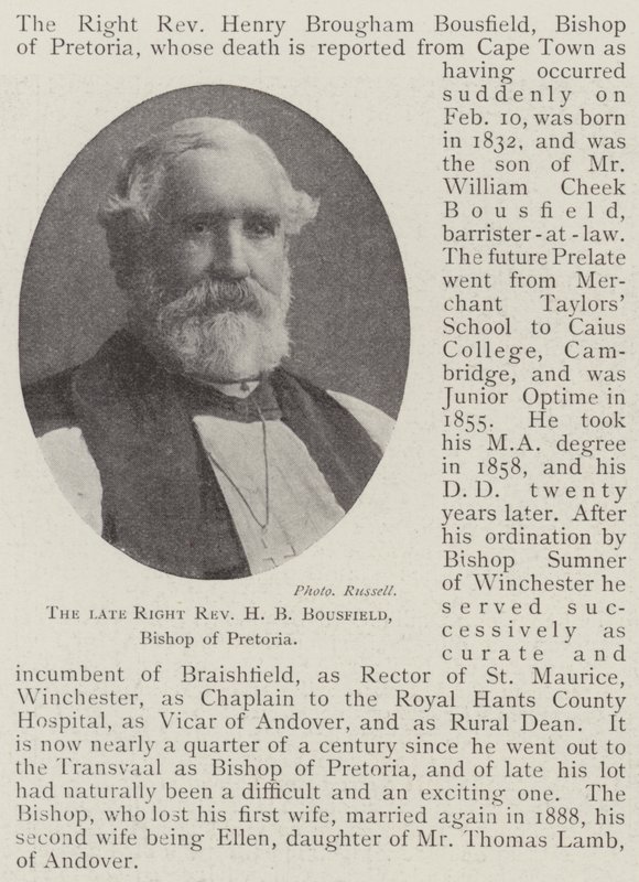 De overleden rechter eerwaarde H B Bousfield, bisschop van Pretoria door English Photographer