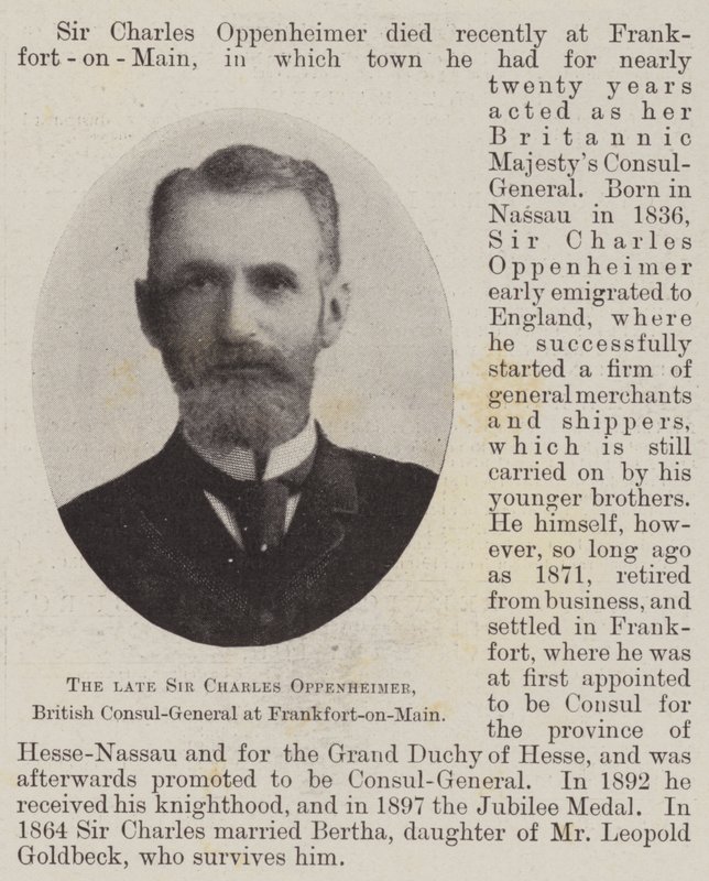 De overleden Sir Charles Oppenheimer, Brits consul-generaal in Frankfurt am Main door English Photographer