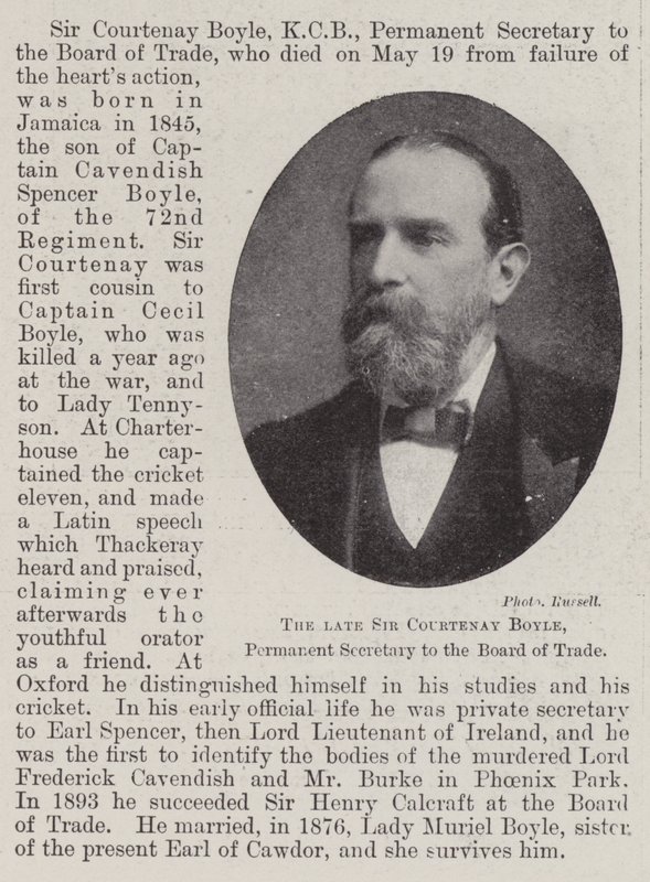 De overleden Sir Courtenay Boyle, permanent secretaris van de Board of Trade door English Photographer