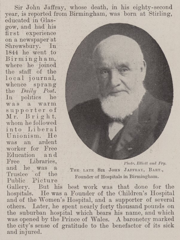 De wijlen Sir John Jaffray, baronet, oprichter van ziekenhuizen in Birmingham door English Photographer