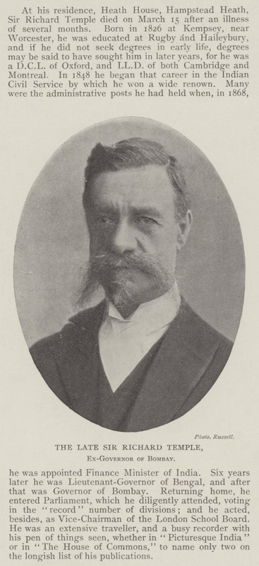 De wijlen Sir Richard Temple, ex-gouverneur van Bombay door English Photographer