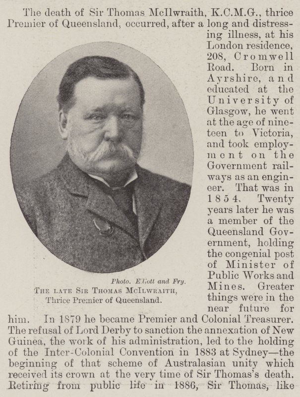 De overleden Sir Thomas McIlwraith, driemaal premier van Queensland door English Photographer