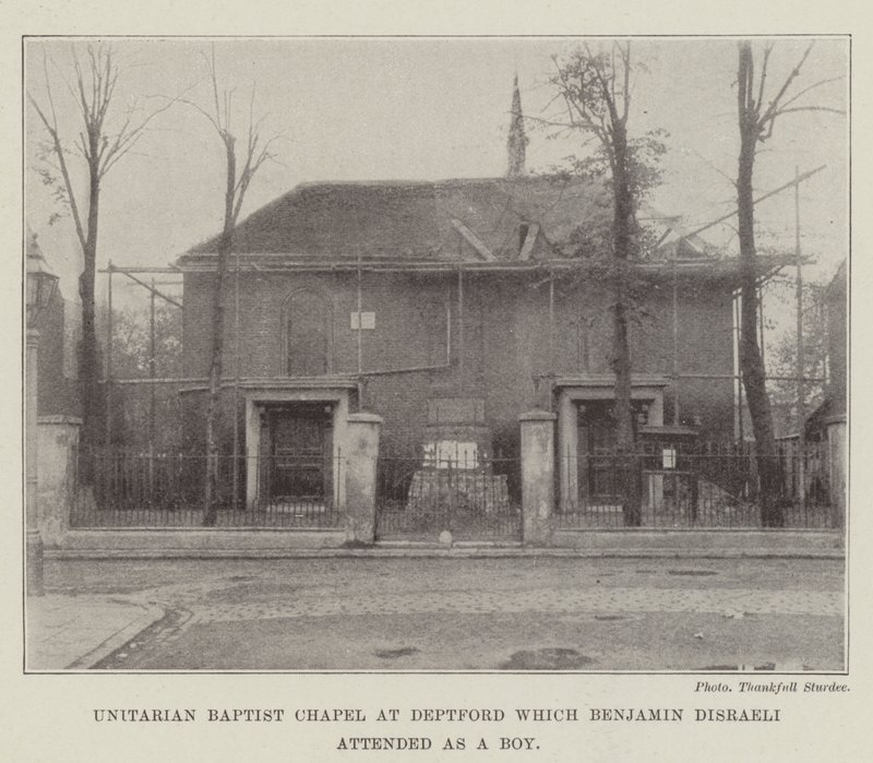 Unitarische baptistenkapel in Deptford die Benjamin Disraeli als jongen bezocht door English Photographer