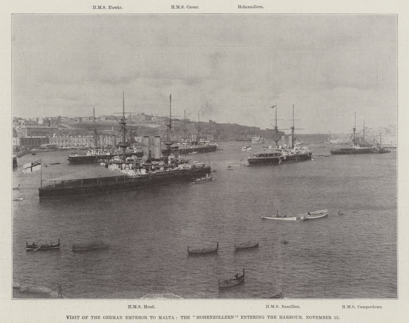 Bezoek van de Duitse keizer aan Malta, de Hohenzollern die de haven binnenkomt, 15 november 1898 door English Photographer