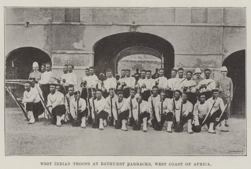 West-Indische Troepen in Bathurst Barracks, Westkust van Afrika door English Photographer