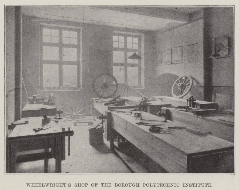 Wielmakerswerkplaats van het Borough Polytechnic Institute door English Photographer