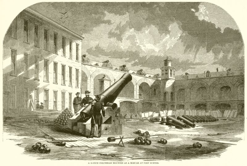 Een 10-inch Columbiad gemonteerd als een mortier bij Fort Sumter door English School