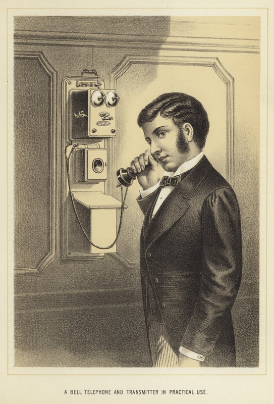 Een Bell-telefoon en zender in praktisch gebruik door English School