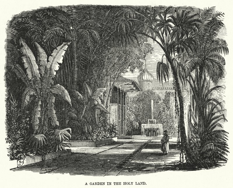 Een tuin in het Heilige Land (gravure) door English School