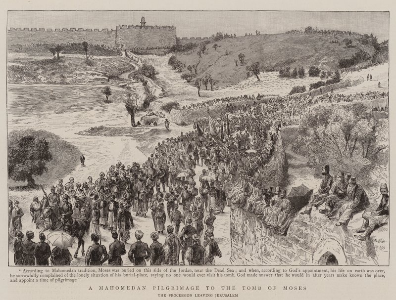 Een Mohammedaanse pelgrimstocht naar het graf van Mozes (gravure) door English School