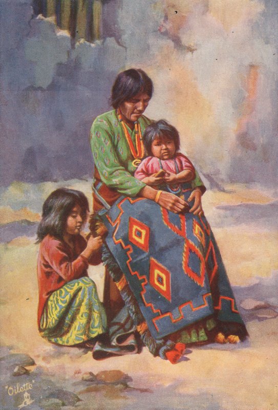 Een Navajo Indiaanse vrouw en kinderen door English School