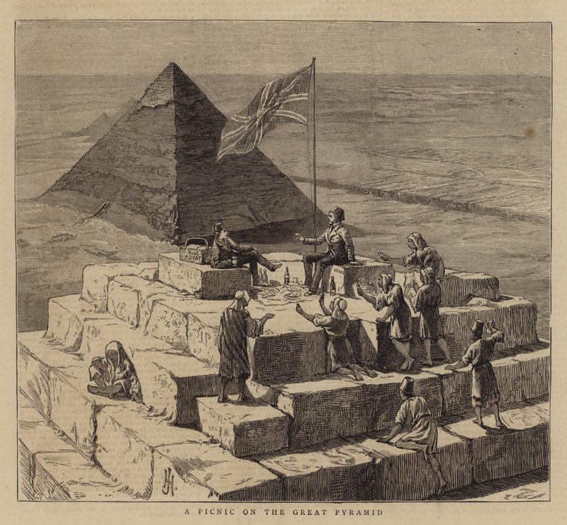 Een Picknick op de Grote Piramide (gravure) door English School