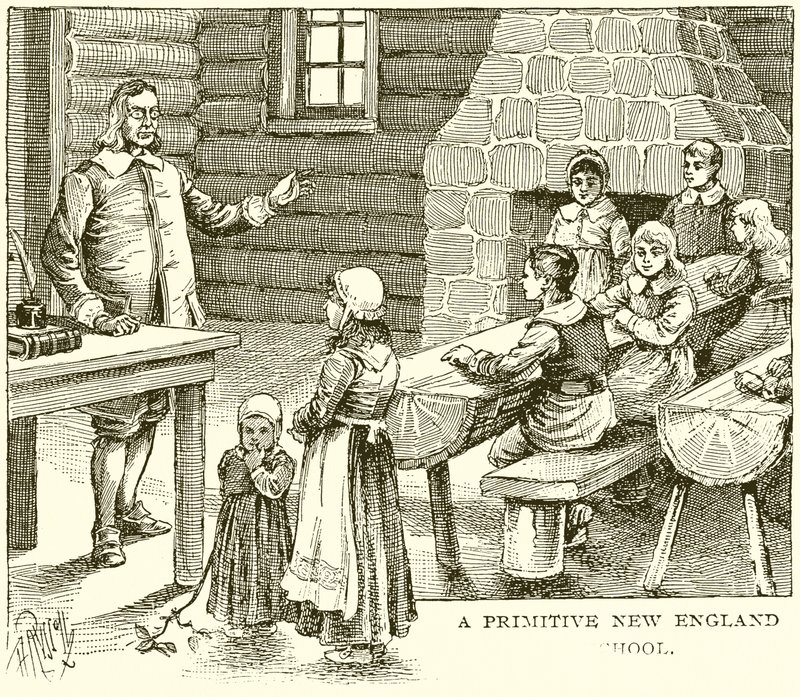 Een primitieve New England school door English School