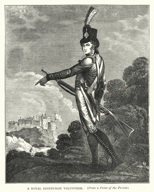 Een Koninklijke Edinburgh Vrijwilliger (gravure) door English School
