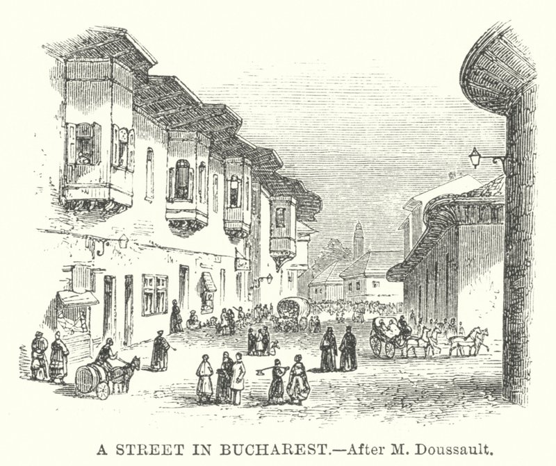 Een straat in Boekarest (gravure) door English School