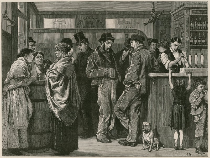 A Sunday Afternoon in a Gin Palace, drawn from life door English School