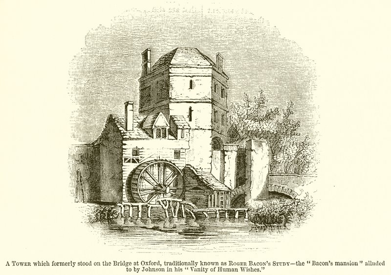 Een toren die vroeger op de brug in Oxford stond, traditioneel bekend als Roger Bacons Studie door English School