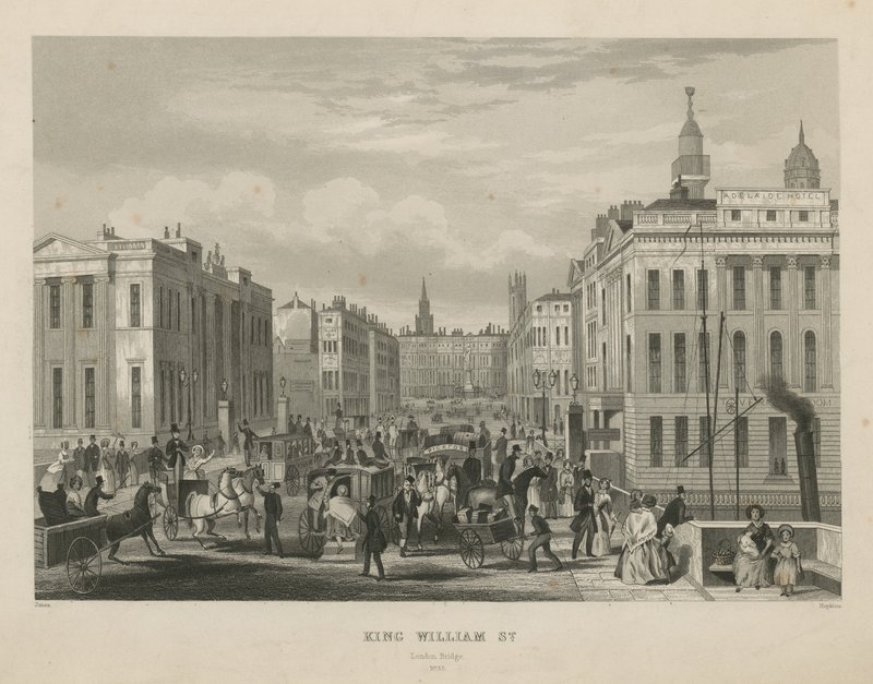 Een drukke straat in King William Street door English School