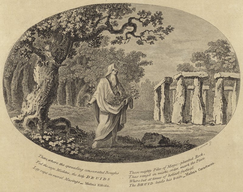 Een Druïde Die Stekken Neemt met een Zeis Naast een Oud Monument door English School