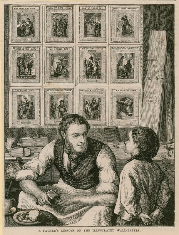 Een vaders lessen op de geïllustreerde behangpapieren door English School