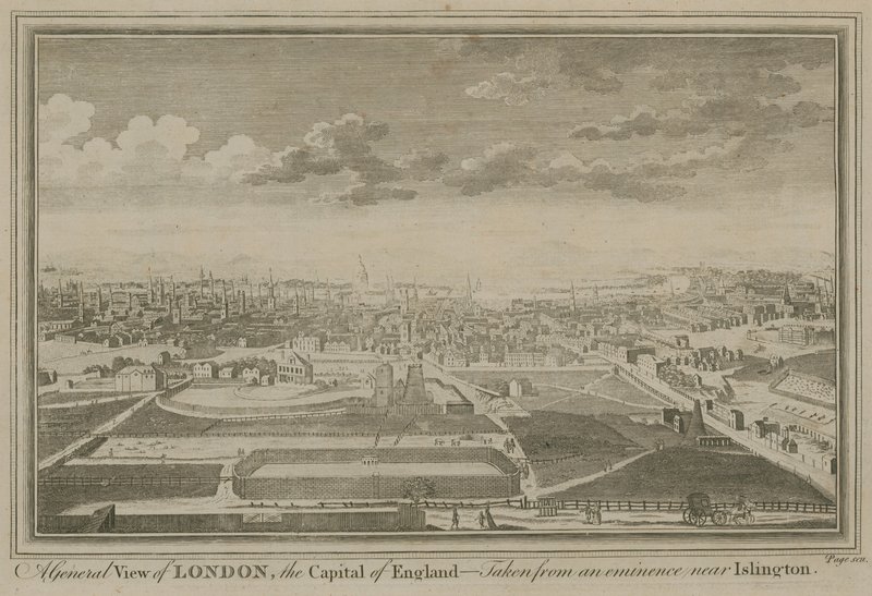 Een algemeen uitzicht op Londen, de hoofdstad van Engeland, gezien vanaf een hoogte bij Islington door English School