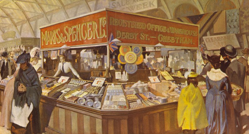 Een latere Markthal Bazaar, Het adres van het nieuwe Hoofdkantoor en Magazijn wordt getoond, 1890 door English School
