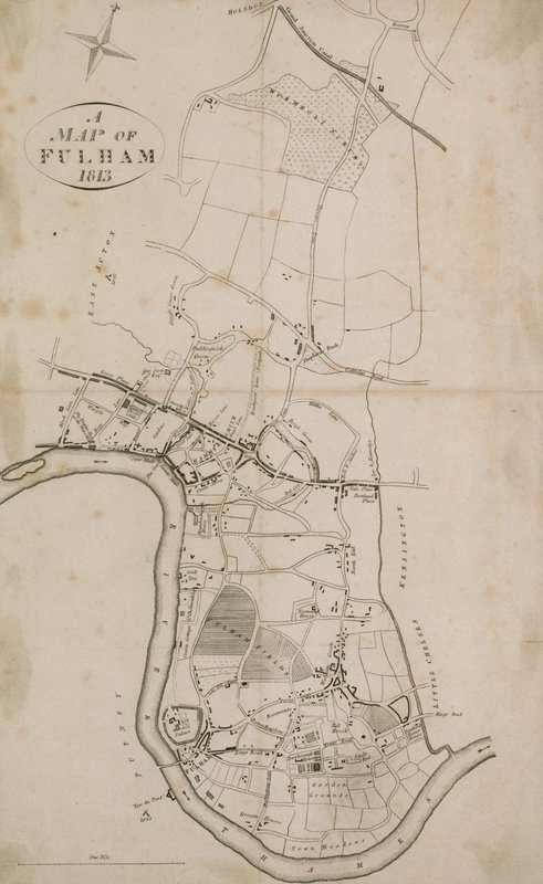 Een kaart van Fulham, Londen, 1813 door English School