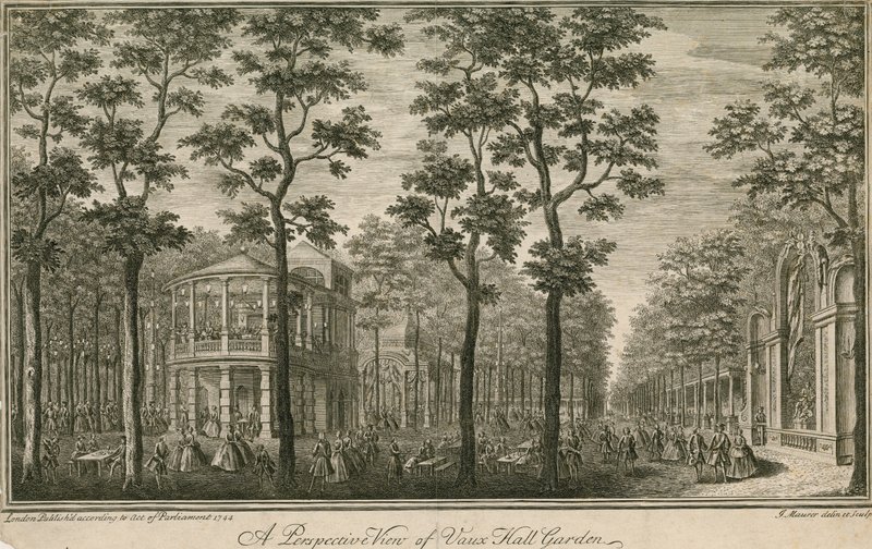 Een perspectief van Vauxhall-tuinen, Londen door English School