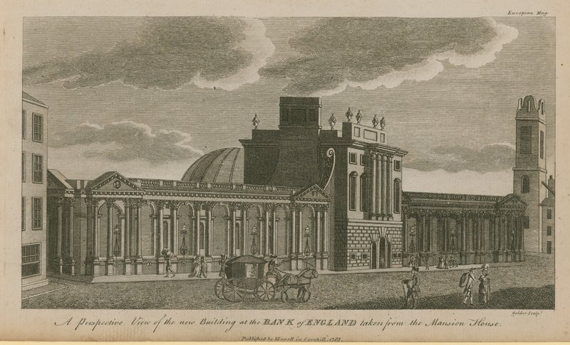 Een perspectief van het nieuwe gebouw van de Bank of England door English School