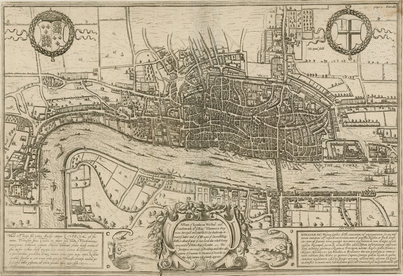 Een plan van Londen, Westminster en Southwark zoals ze werden onderzocht tijdens het bewind van koningin Elizabeth door English School