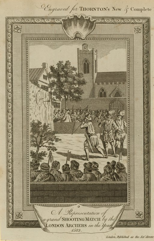 Een voorstelling van een groot schietwedstrijd door de Londense boogschutters in het jaar 1583 door English School