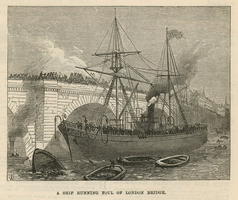 Een schip dat tegen London Bridge aanloopt door English School