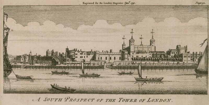 Een zuidelijk aanzicht van de Tower of London door English School