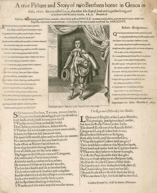 Een waarheidsgetrouwe afbeelding en verhaal van twee broers geboren in Genua in Italië, 1620 door English School