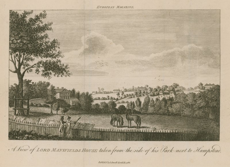 Een uitzicht op het huis van Lord Mansfield genomen vanaf de kant van zijn park naast Hampstead door English School