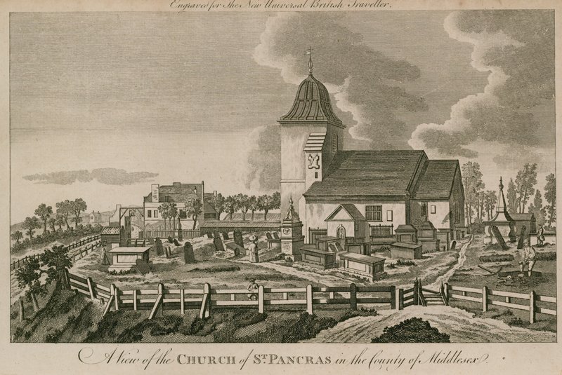 Een uitzicht op de Kerk van St Pancras, Londen, in het graafschap Middlesex door English School