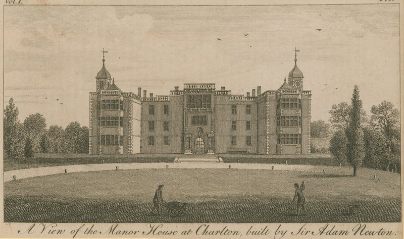 Een uitzicht op het landhuis in Charlton, gebouwd door Sir Adam Newton door English School