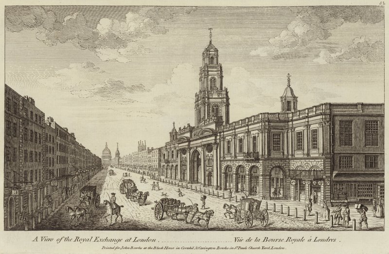 Een uitzicht op de Royal Exchange in Londen door English School