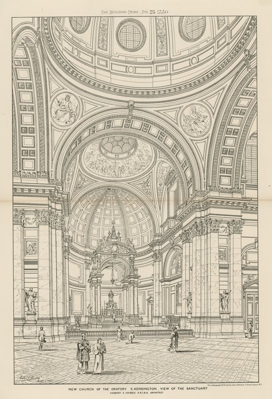 Een uitzicht op het heiligdom in de nieuwe kerk van het Oratorium door English School