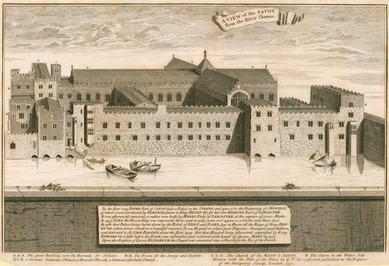 Een uitzicht op de Savoy, Londen, vanaf de rivier de Theems door English School