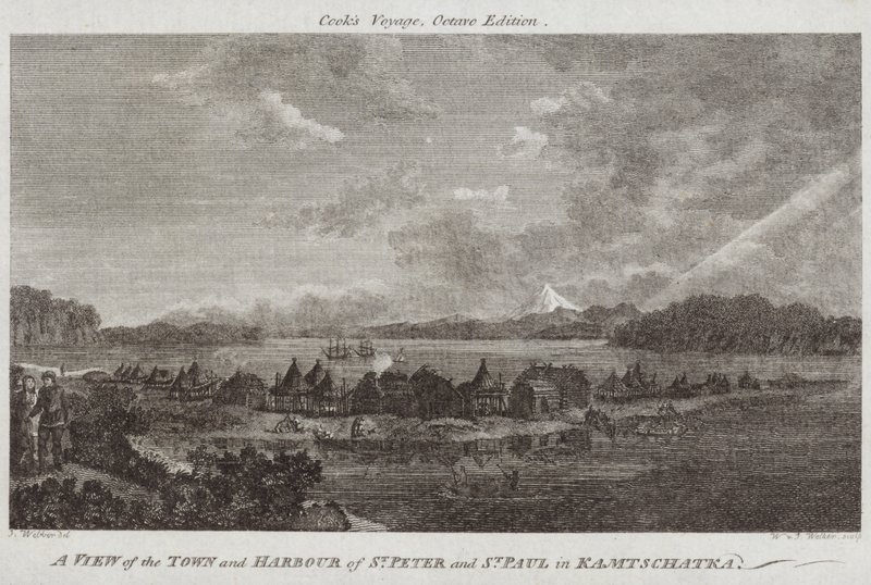 Een uitzicht op de stad en haven van St. Peter en St. Paul in Kamtsjatka door English School