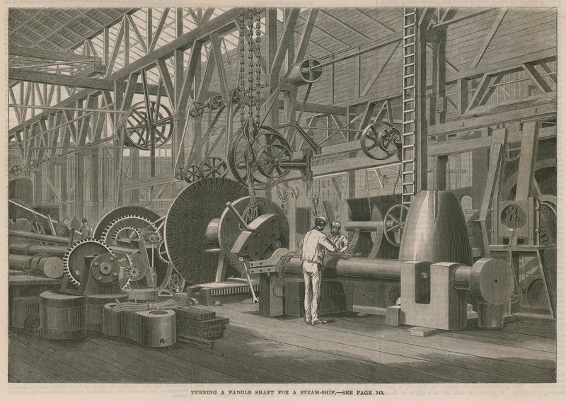 Een bezoek aan Penns Marine Engine Fabriek in Greenwich, Londen; Draaien van een peddelas voor een stoomschip door English School