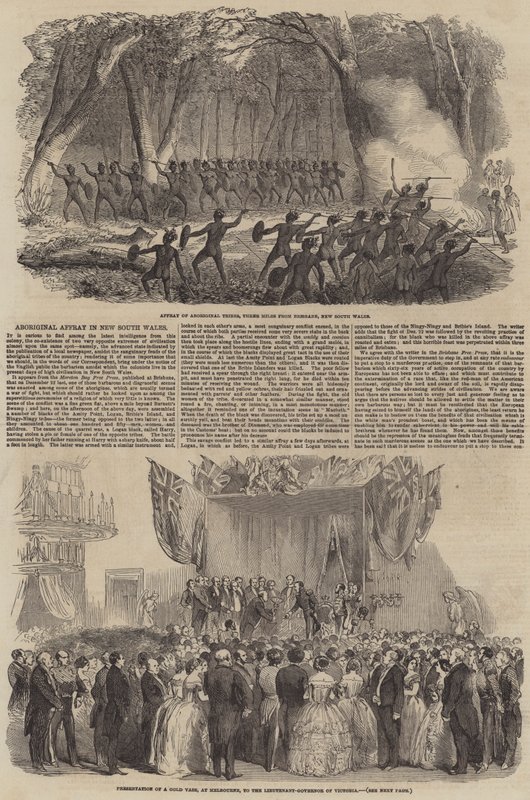 Aboriginal Gevecht in Nieuw-Zuid-Wales (gravure) door English School