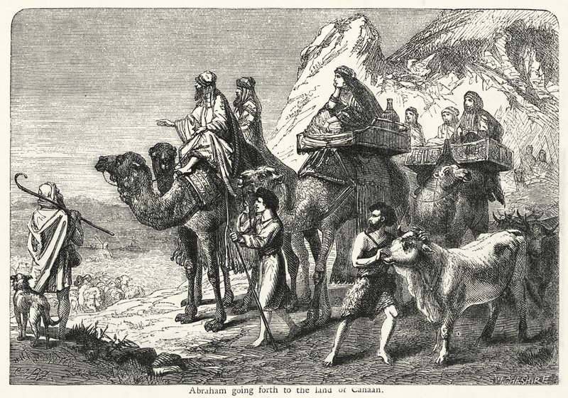 Abraham op weg naar het land Kanaän (gravure) door English School