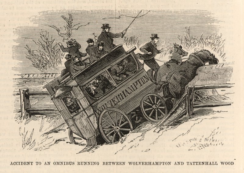 Ongeluk met een omnibus tussen Wolverhampton en Tattenhall Wood door English School