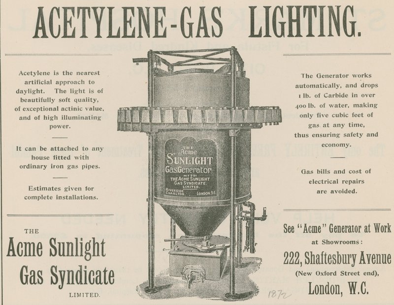 Advertentie voor Acetyleen-Gasverlichting door English School
