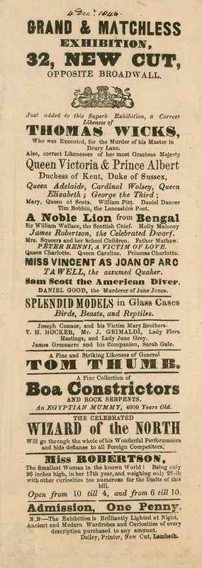 Advertentie voor Fergusons Grand and Oriental Promenade and Exhibition, 32 New Cut, Lambeth, Londen door English School