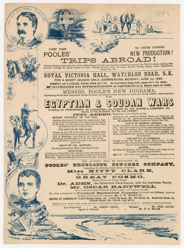 Advertentie voor Joseph Pooles Trips Abroad, Royal Victoria Hall, Walterloo Road, Londen door English School