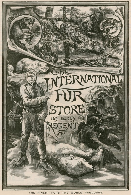 Advertentie voor The International Fur Store, 163 & 165 Regent Street, Londen door English School